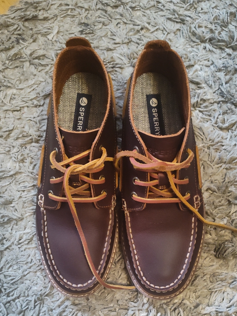 Sperry Men’s Dark Brown Leather Boat Shoes with Tan Laces